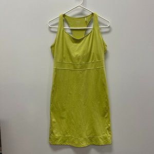 Toad&Co lime green dress with shelf bra and back zipper pocket, size M.